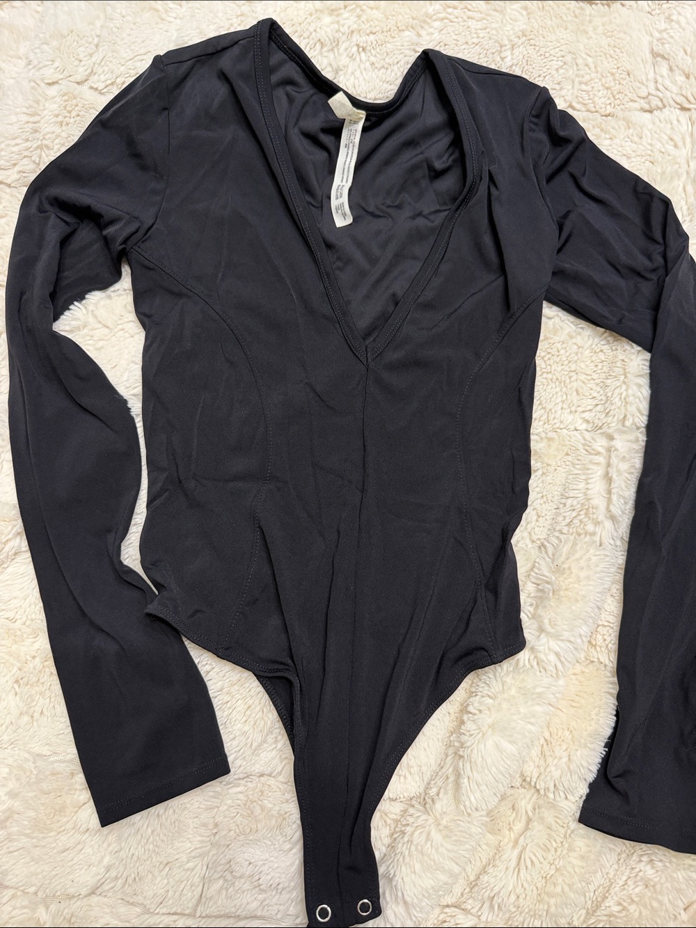 Free People Black Long-Sleeve V-Neck Bodysuit